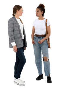 two cut out women standing anad talking