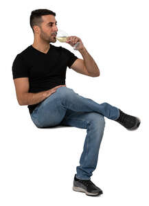 cut out man sitting and drinking wine