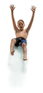 cut out boy descending in a water slide in a water park