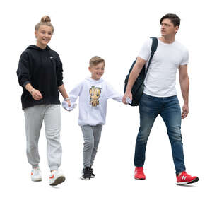 cut out father with daughter and son walking hand in hand