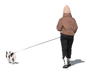 cut out woman walking a dog in autumn