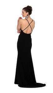 cut out woman in a long black evening dress standing