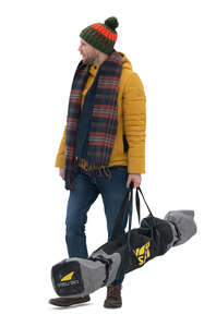 cut out man carrying a ski bag standing