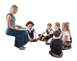 cut out teacher reading a book to a group of schoolkids