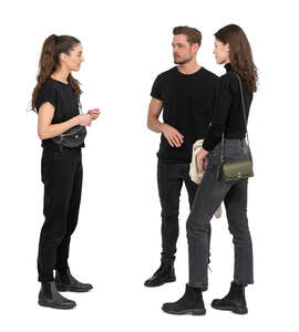 cut out group of three people standing and talking