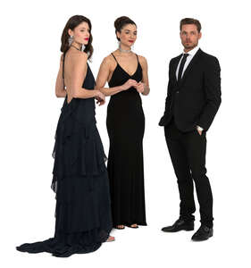 cut out group of three people standing at a formal party