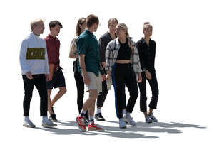 cut out backlight group of young people walking