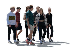 cut out backlight group of young people walking
