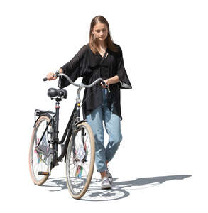 cut out woman with a bicycle walking