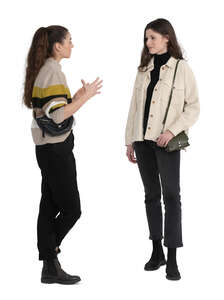 two cut out women standing and talking