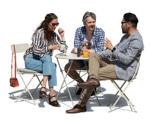 cut out group of three people hanging in a cafe