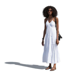 cut out woman in a white summer dress standing