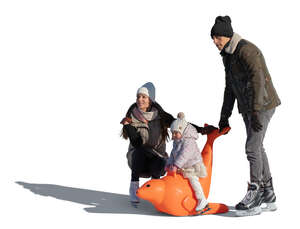 cut out family with a little child skating