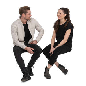 cut out man and woman sitting and talking