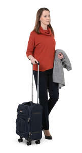 cut out woman with a suitcase walking