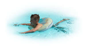 cut out boy with a swim ring swimming in the pool