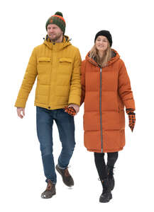 cut out couple in winter walking and holding hands