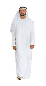 cut out arab man in white thobe walking