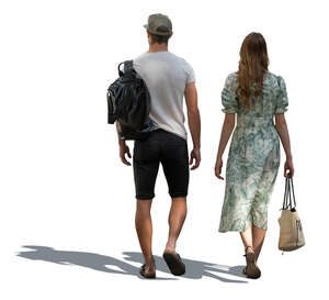 cut out man and woman walking in partial shade