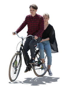 cut out backlit couple riding a bike together