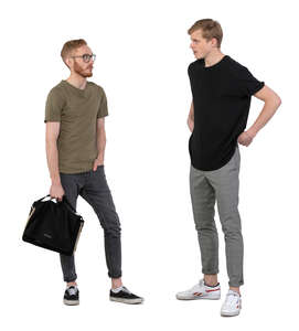 two cut out men standing and talking