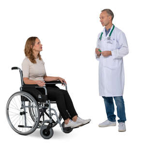cut out doctor talking to a woman in a wheelchair