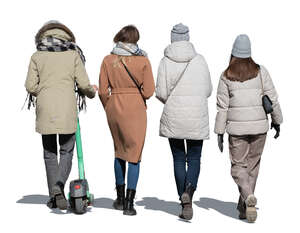 cut out group of people in winter walking side by side