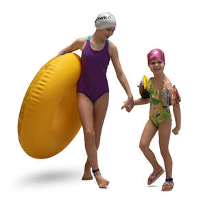 two cut out girls in a water park walking hand in hand