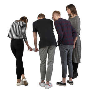 cut out group of people standing around the table and reading some papers