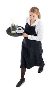 cut out top view of a waitress walking 