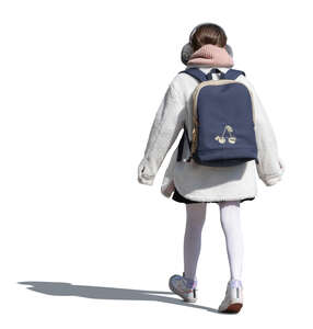 cut out girl with a schoolbag walking outside in autumn