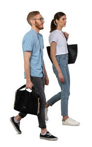 cut out man and woman walking and talking