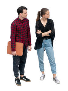 two cut out people standing seen from above