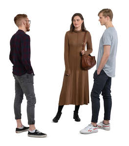 cut out group of three people standing and talking