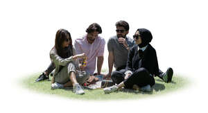 cut out group of middle eastern friends having picnic in the park
