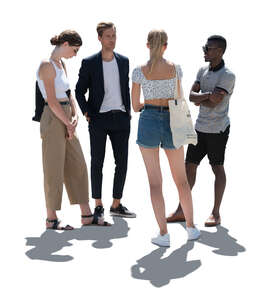 cut out backlit group of young people standing and talking