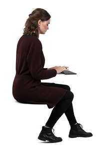 cut out woman sitting and working with computer