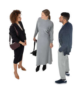 cut out group of three people standing seen from above