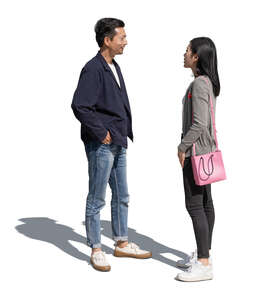 two cut out people standing and talking