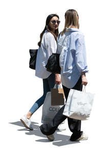 two cut out women with shopping bags walking
