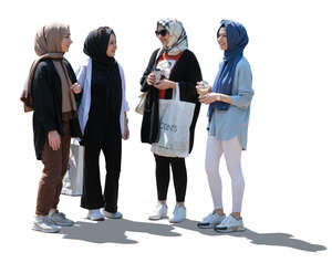 cut out backlit group of teenage muslim girls standing