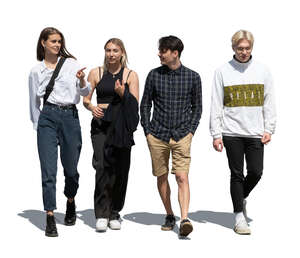 cut out group of four young people walking