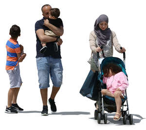 muslim family of five taking a walk