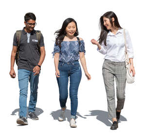 cut out group of three friends walking and talking