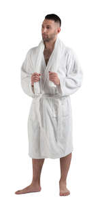cut out man in a white bathrobe standing