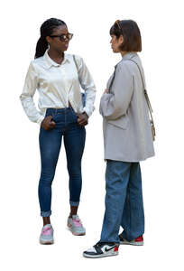 two cut out women standing and talking