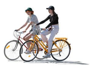 two cut out young women riding a bike together
