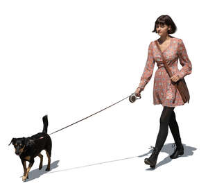 cut out teenage girl walking a dog