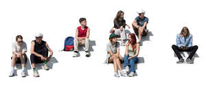 cut out scene of many young people sitting on the stairs