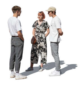 cut out group of three young people standing and talking